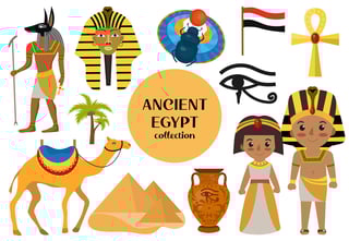 Ancient Egypt Set Objects Clip Art Collection Design Elements Witch Sorrow Beetles Pharaoh