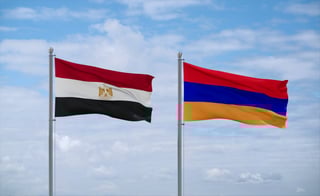 Egypt and Armenia flags waving together