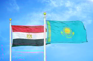 Egypt and Kazakhstan flags waving