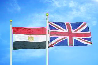Egypt and UK flags waving together