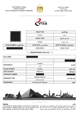 Egypt Urgent Visa Sample Document