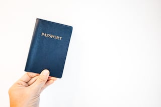 Hand Holding A Blue Passport