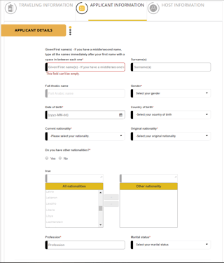 información del aplicante