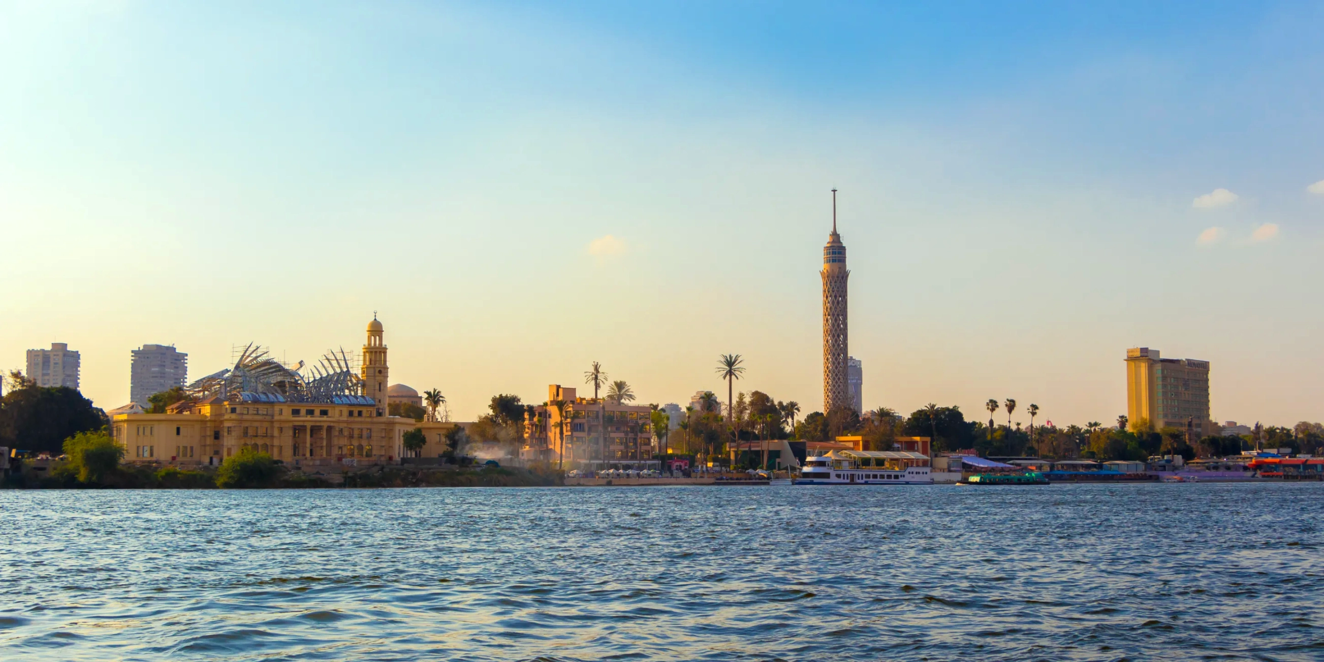 cairo tv tower on the bank of nile river egypt