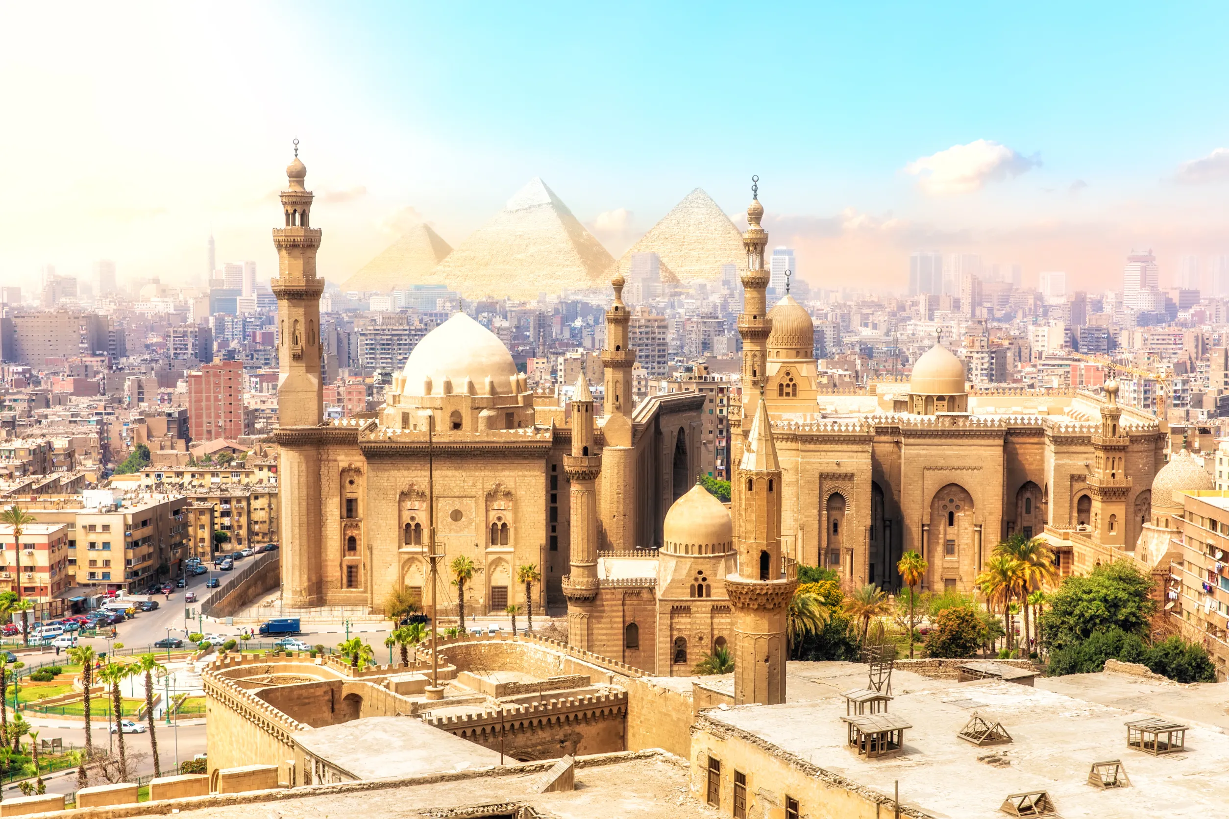 mosque madrassa of sultan hassan and the pyramids
