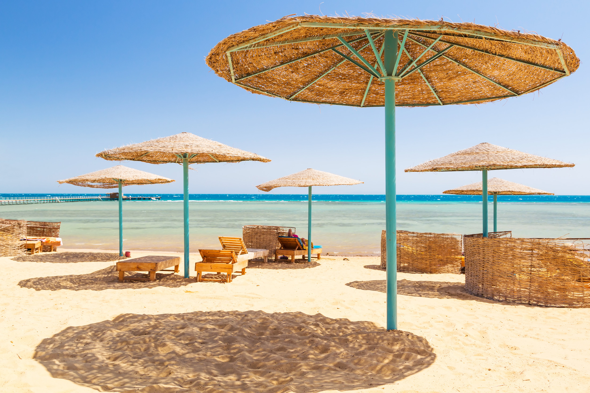 Parasols on the beach of Red Sea, Egypt