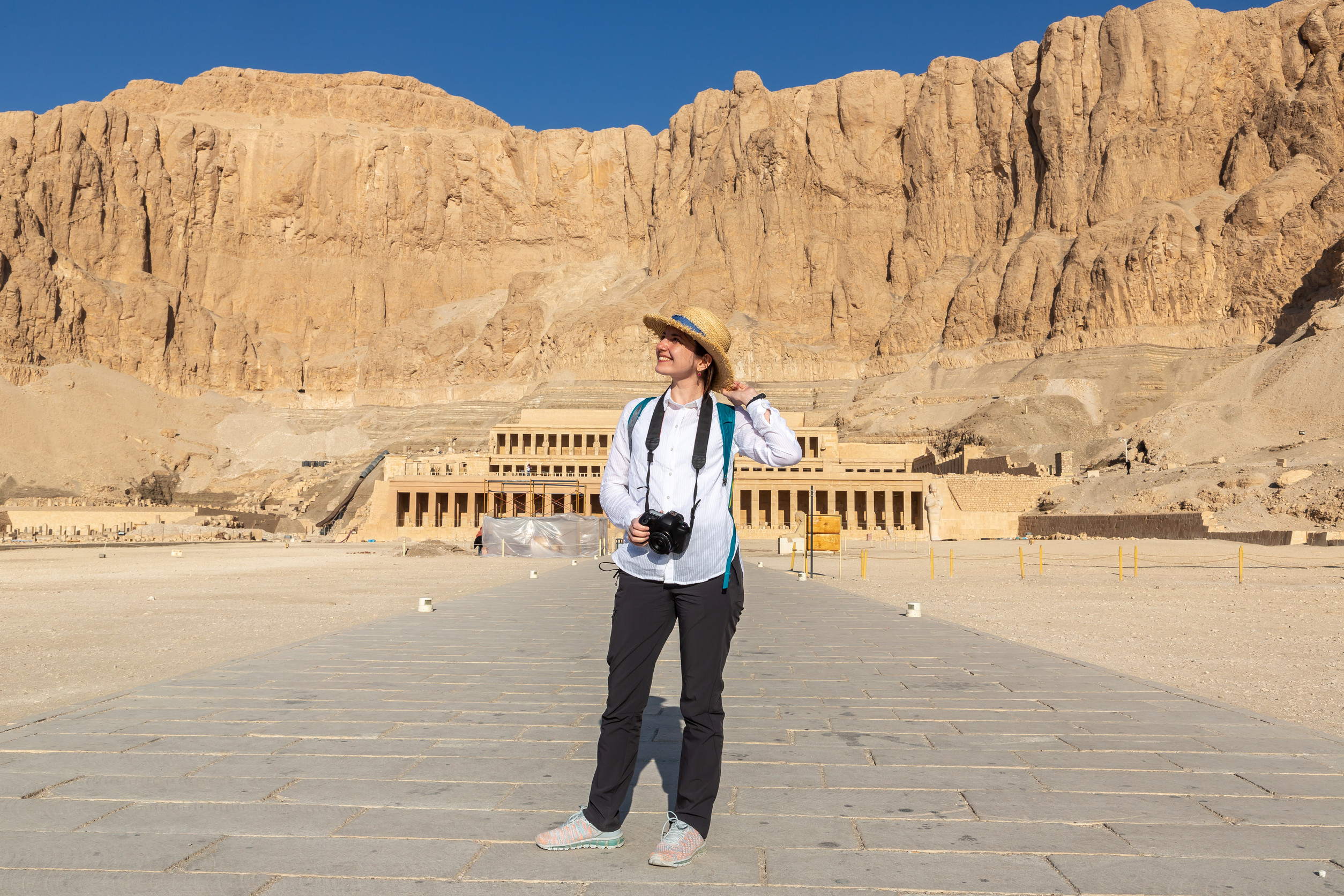 Traveler at Temple of Queen Hatshepsut, Valley of the Kings, Egypt