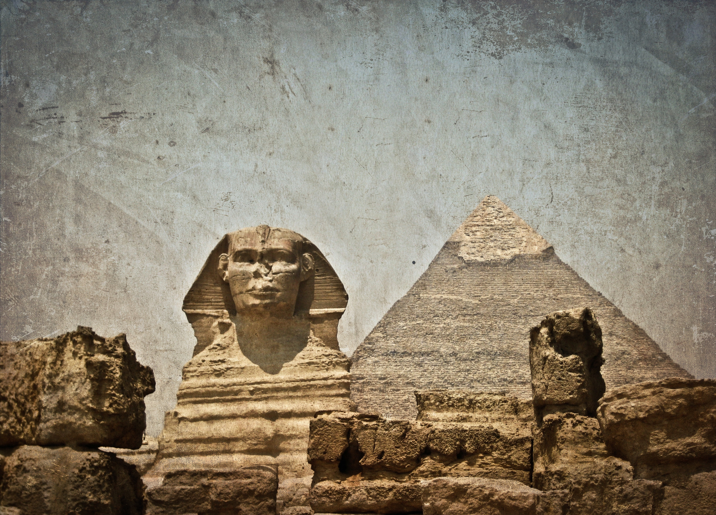 Vintage Image Of Sphynx And Cheops Pyramid